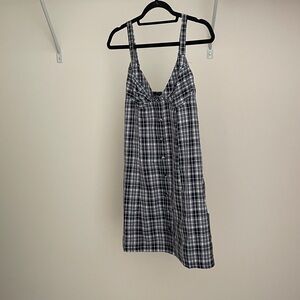 Lulu's Navy and White Plaid Button-Front Slip Dress